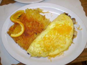 Ham, cheddar and mushroom omelet